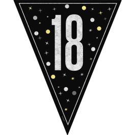 9ft GLITZ BLACK 18TH BIRTHDAY FLAG BANNER
