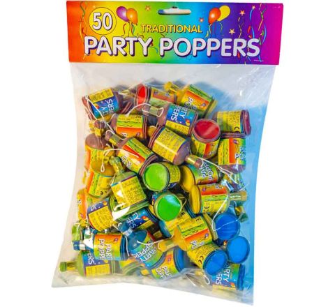 16PK HOLOGRAPHIC RED PARTY POPPERS