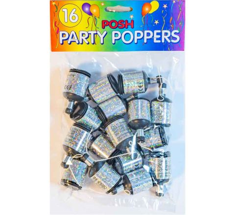 16PK HOLOGRAPHIC RED PARTY POPPERS