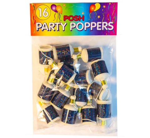 16PK HOLOGRAPHIC RED PARTY POPPERS