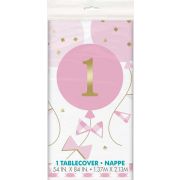 54x84in PINK GINGHAM 1ST BIRTHDAY TABLECOVER