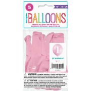 5PK 12in PINK GINGHAM 1ST BIRTHDAY BALLOONS