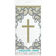 54x84in FANCY GOLD CROSS PLASTIC TABLE COVER