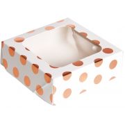 3PK FOIL ROSE GOLD POLKA DOT SMALL SQUARE TREAT BOXES WITH WINDOW