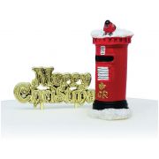 CLASSIC POST BOX RESIN CAKE TOPPER & GOLD MERRY CHRISTMAS MOTTO