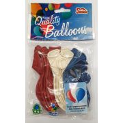 15PK 12in  SHINY RED/WHITE/BLUE BALLOONS