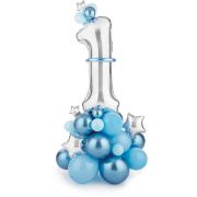 BLUE / SILVER NUMBER 1 BALLOON BOUQUET KIT