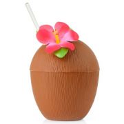 COCONUT CUPS WITH RED FLOWER & PAPER STRAW