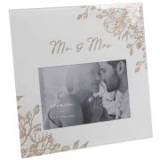 4x6in 'MR & MRS' PALE GREY GLASS GOLD FLORAL FRAME