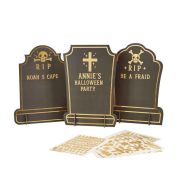 3pk GRAVESTONE CUSTOM SIGNS WITH  GOLD STICKER SHEETS