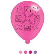 (8) 10IN ASST AGE 18 PINK BIRTHDAY BALLOONS 6S