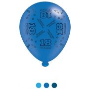 (8) 10IN ASST AGE 18 BLUE BIRTHDAY BALLOONS 6S