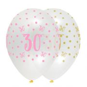 (6) 12IN PINK CHIC AGE 30 CLEAR BALLOONS