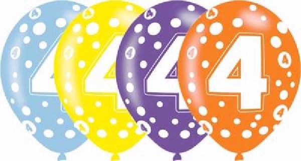 (6) 27.5CM 4TH BIRTHDAY BALLOONS