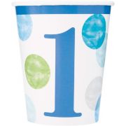 (8) 9oz BLUE DOTS 1ST BIRTHDAY CUPS