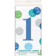 54x84in BLUE DOTS 1ST BIRTHDAY TABLE COVER