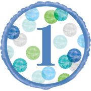 18in BLUE DOTS 1ST BIRTHDAY FOIL BALLOON