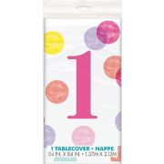 54x84in PINK DOTS 1ST BIRTHDAY TABLE COVER