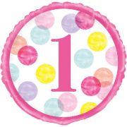 18in PINK DOTS 1ST BIRTHDAY FOIL BALLOON