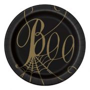 (8) 7in BLACK/GOLD SPIDER WEB PLATES