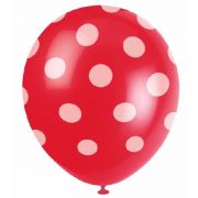 (6) 12IN RED DOTS BALLOONS
