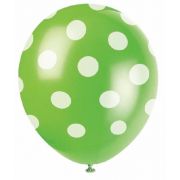(6) 12IN LIME GREEN DOTS BALLOONS