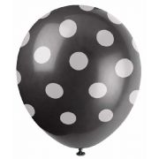 (6) 12IN BLACK DOTS BALLOONS