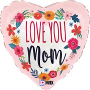 18in SATIN LOVE YOU MOM BLOSSOMS FOIL BALLOON
