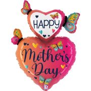 39in MOTHERS DAY BUTTERFLY HEARTS FOIL BALLOON