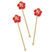 8PK TROPICAL FLOWER COCKTAIL WOOD STIRRERS