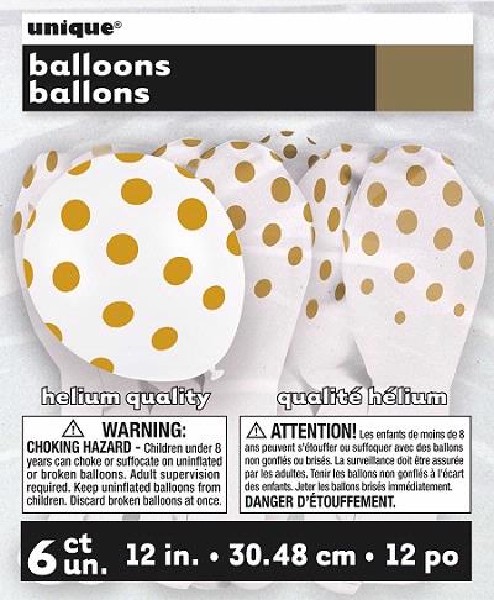 (6) 12IN GOLD DOTS BALLOONS