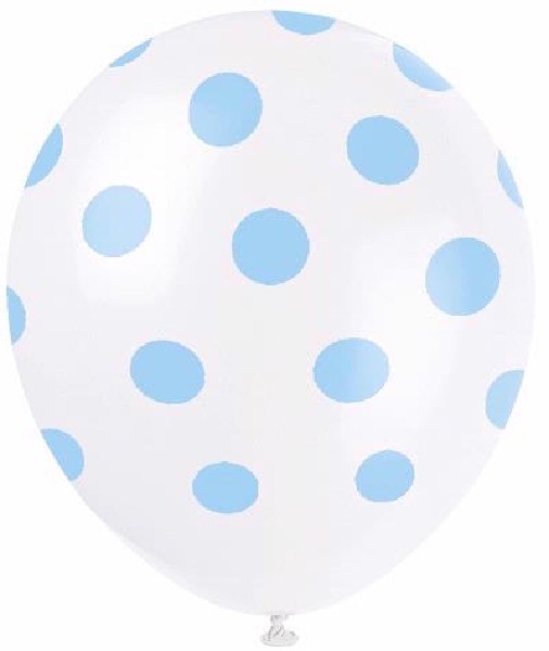 (6) 12IN POWDER BLUE DOTS BALLOONS