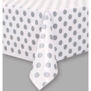 SILVER DOTS PLASTIC TABLE COVER