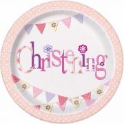(8) 9IN PINK CHRISTENING PLATES