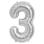 65cm NUMBER 3 SILVER FOIL BALLOON